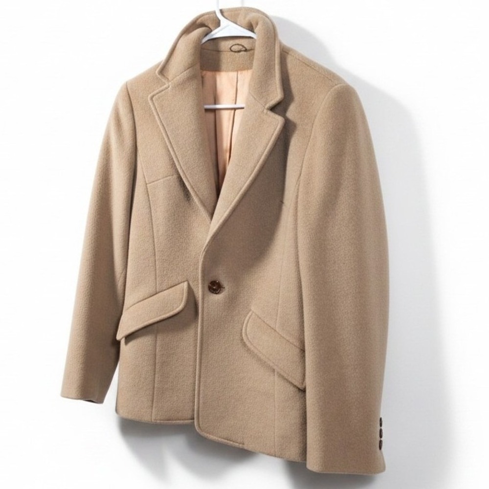 VTG 70s Carroll Reed England Cashmere Wool Blazer Jacket Tan Camel Sz M 12 Lined - Picture 2 of 12